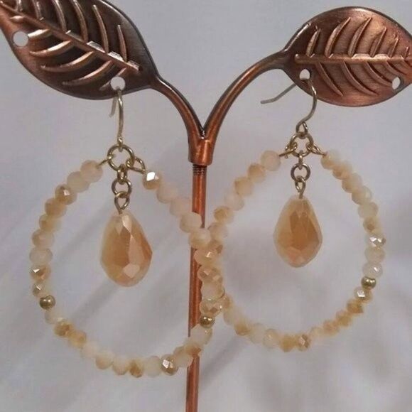 Warm Sand Beaded Teardrop Earrings - Picture 1 of 4